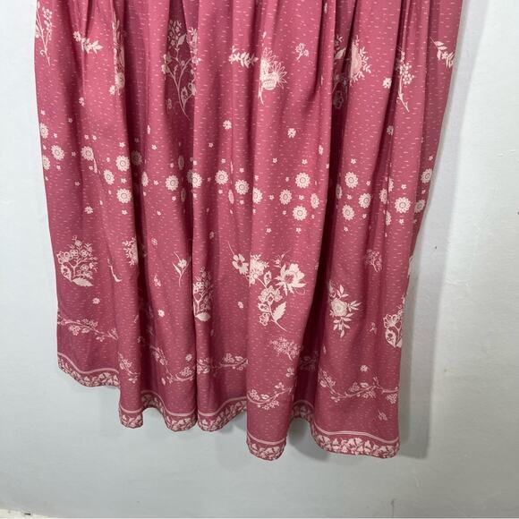 Eshakti Pink Vintage Floral Print Crepe Pleated Empire Dress Size Large or 14 - Picture 7 of 15